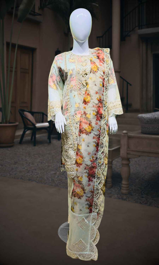 Luxury Floral Net Ensemble Fancy 3P